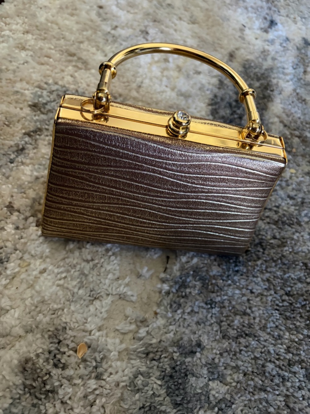 Gold-Trim Metallic Bronze Evening Top-Handle Clutch